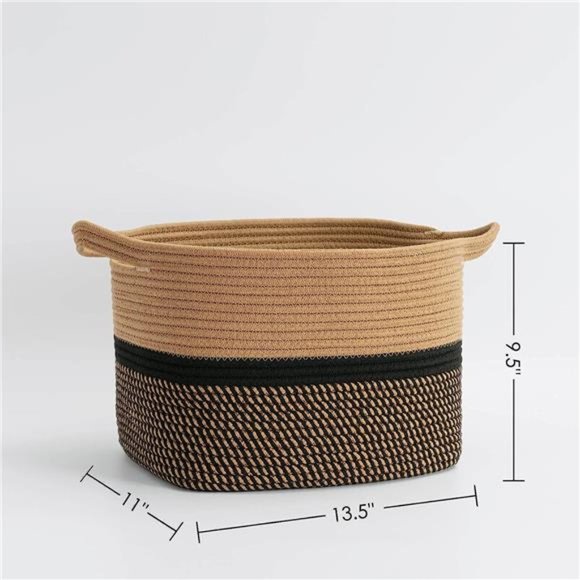 Square Cotton Rope Woven Basket with Handles for Books,Magazines,Toys-Decorative - Picture 2 of 7